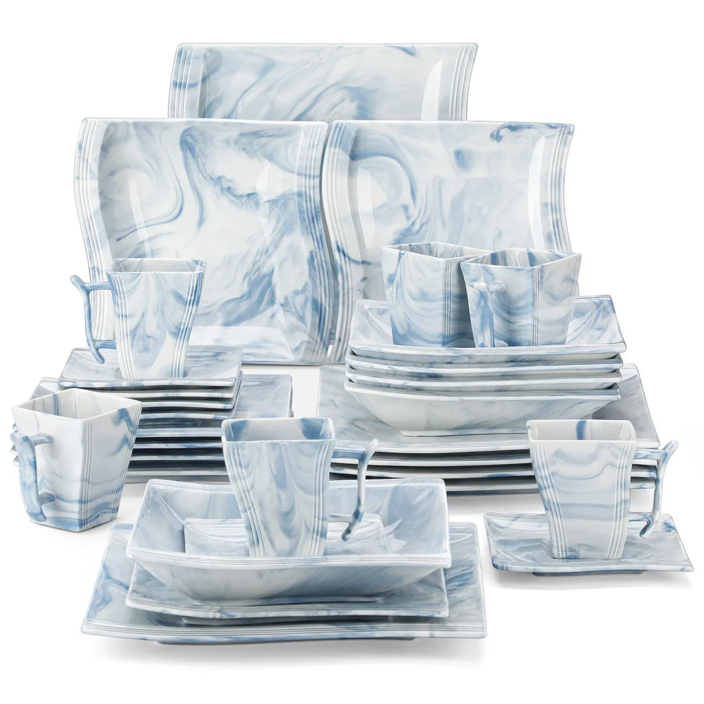 MALACASA Series Flora Dinnerware Set Porcelain Tableware Wave Shape Dishware Set