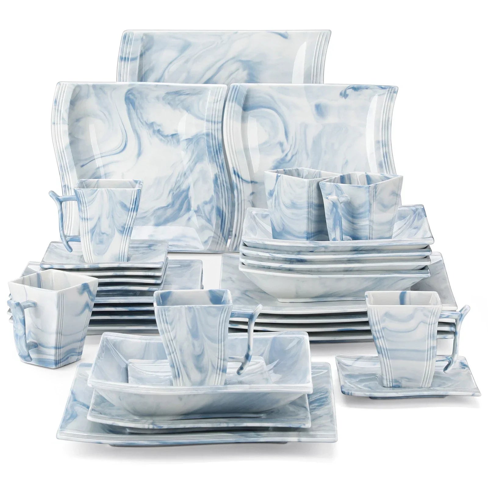 MALACASA Series Flora Dinnerware Set Porcelain Tableware Wave Shape Dishware Set