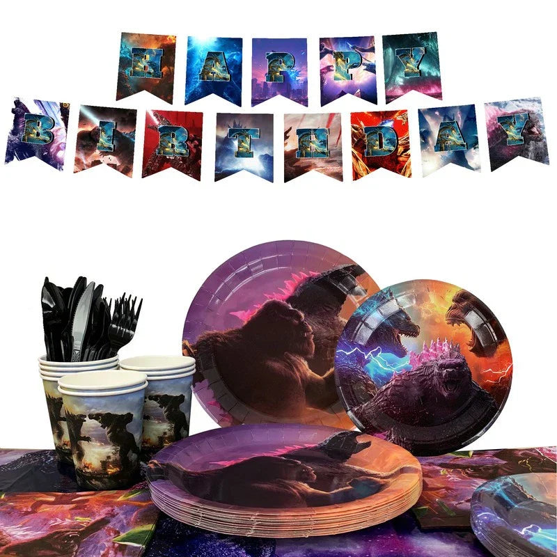 Godzilla Birthday Party Decoration Tableware, 114Pcs Godzilla Party Tableware
