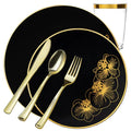Orchid COLLECTION Black &Gold Plastic Tableware Set Wedding Party Dinner Plates