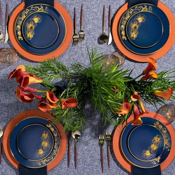 Orchid COLLECTION Royal Blue &Gold Plastic Tableware Set Wedding Party Dinner